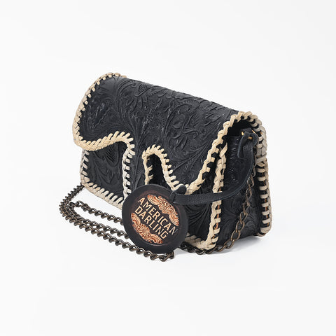 ADBGA1243 American Darling Hand Tooled Genuine Leather Whipstitch Crossbody Purse