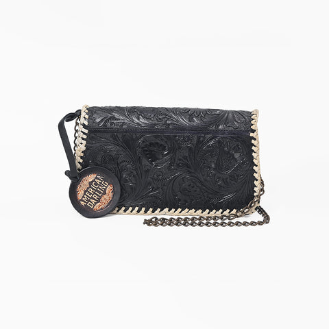 ADBGA1243 American Darling Hand Tooled Genuine Leather Whipstitch Crossbody Purse