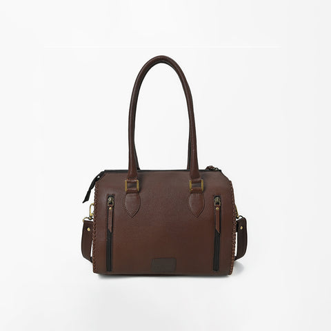 ADBGA1403 American Darling Western Hand-Tooled Leather Satchel Bag with Turquoise Concho & Studs
