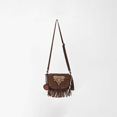 ADBGA836 American Darling Genuine Suede Leather Fringe Cross body Bag with Embroidery