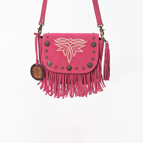 ADBGA836 American Darling Genuine Suede Leather Fringe Cross body Bag with Embroidery