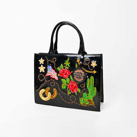ADBGA927 American Darling Western Embroidered Patent Leather Everyday Tote Bag