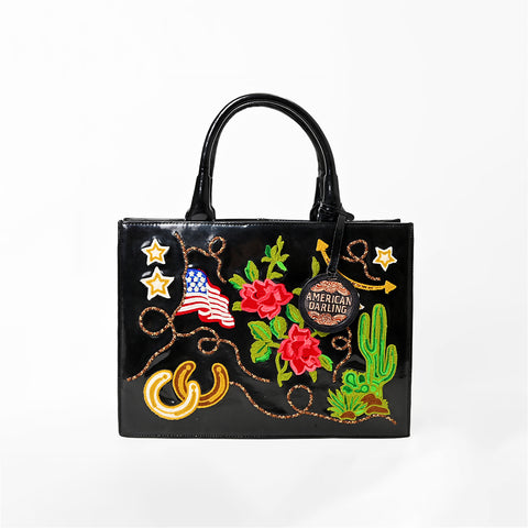 ADBGA927 American Darling Western Embroidered Patent Leather Everyday Tote Bag