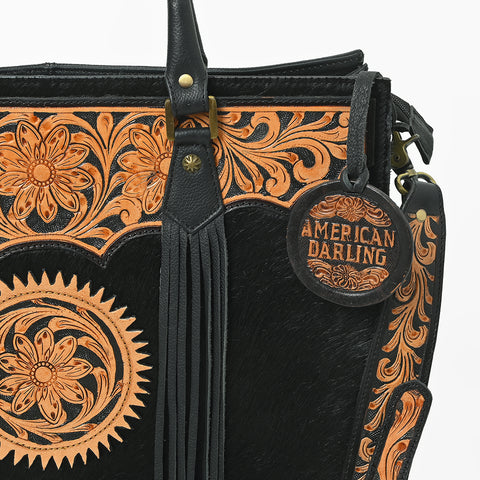 ADBGA984 American Darling Fringe Hairon & Harness Leather Tote