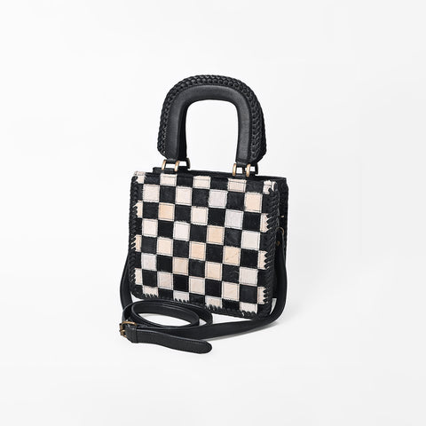 ADBGM1029 American Darling Genuine Leather Hair-on-Hide Checkerboard Tote Handbag