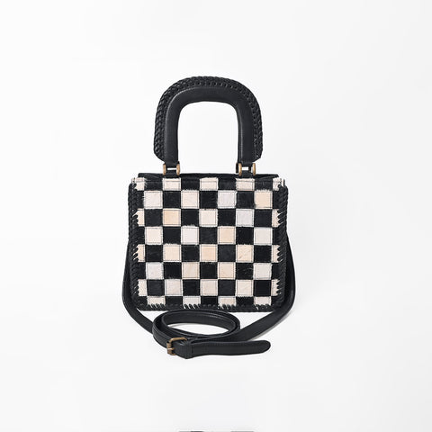 ADBGM1029 American Darling Genuine Leather Hair-on-Hide Checkerboard Tote Handbag
