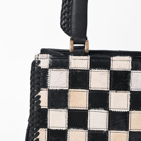 ADBGM1029 American Darling Genuine Leather Hair-on-Hide Checkerboard Tote Handbag