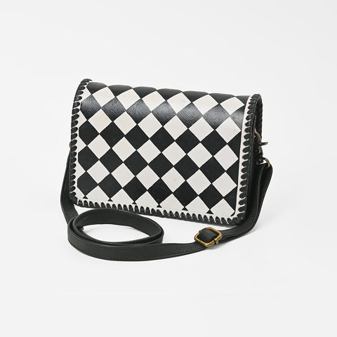 ADBGM908 American Darling Genuine Leather Checkered Crossbody Bag