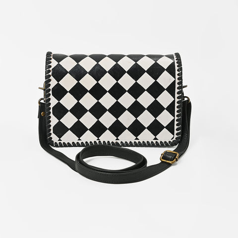 ADBGM908 American Darling Genuine Leather Checkered Crossbody Bag