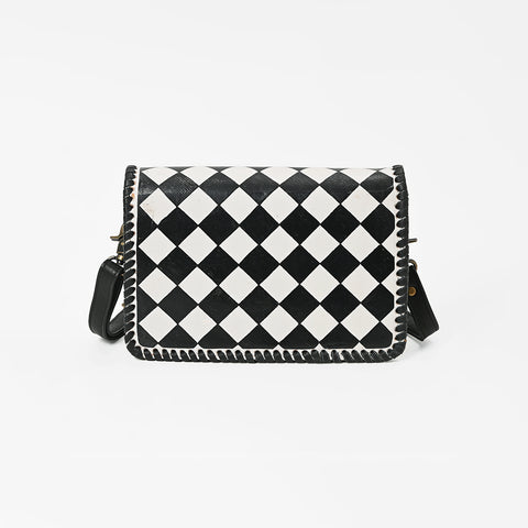 ADBGM908 American Darling Genuine Leather Checkered Crossbody Bag