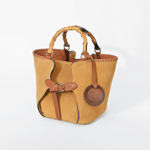 ADBGZ961 American Darling Genuine Leather Bamboo Handle Boho Bucket Bag