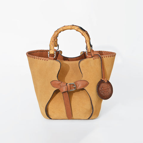 ADBGZ961 American Darling Genuine Leather Bamboo Handle Boho Bucket Bag