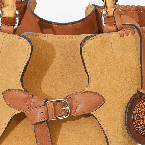 ADBGZ961 American Darling Genuine Leather Bamboo Handle Boho Bucket Bag