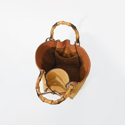 ADBGZ961 American Darling Genuine Leather Bamboo Handle Boho Bucket Bag