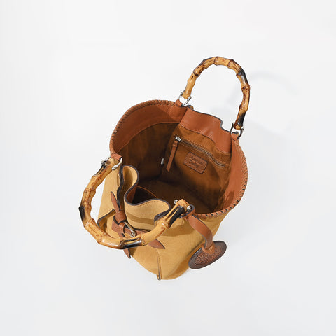 ADBGZ961 American Darling Genuine Leather Bamboo Handle Boho Bucket Bag