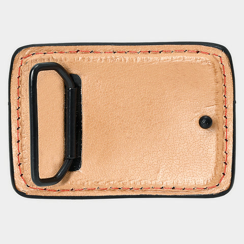 ADBLF103-BU Tooled Leather Floral Belt Buckle with Red Trim