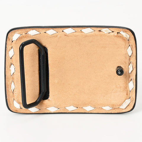 ADBLF106-BU Hand-Painted Sunflower & Cactus Tooled Leather Belt Buckle Vibrant Western Style
