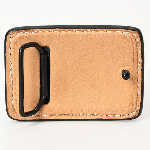 ADBLF126-BU Tooled Leather Key Fob - Turquoise Stone-Inspired Design