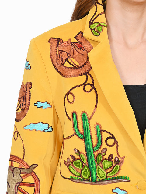 ADBZ071 American Darling Yellow Fabric Western Embroidered Wagon Blazer Jacket
