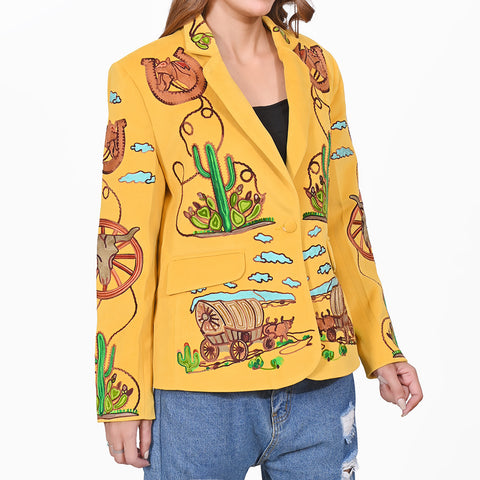 ADBZ071 American Darling Yellow Fabric Western Embroidered Wagon Blazer Jacket