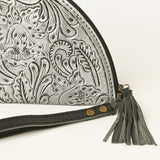 LC-ADBG1233H Hand-Tooled Leather Clutch - Semi-Circle Wristlet with Tassel
