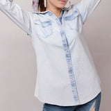 LC-ADSH011 Genuine leather Women Denim shirt jacket dress