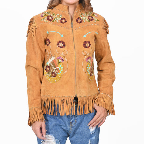 ADJKT112 American Darling Women Leather Boho Western Fringe Jacket