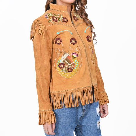 ADJKT112 American Darling Women Leather Boho Western Fringe Jacket