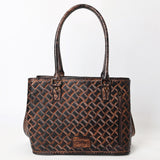 ADBG1532 Metallic Bronze Tooled Leather Tote Bag - All-Over Western Floral Design