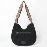 ADBG1720 Suede Hobo Bag with Hand Tooled Leather Strap & White Stitch Detailing