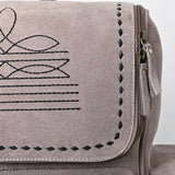 ADBGA795 Suede Western Backpack - White Embroidered Stitch Design with Multi-Pockets