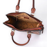 ADBGA642 Hand-Tooled Leather Tall Tote Bag with Floral Carving & Rolled Handles