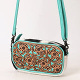 ADBG1528 Turquoise Tooled Leather Crossbody Bag - Floral Cowhide Western Purse