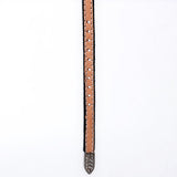 ADHTBR108 Tooled Natural Leather Western Hatband with Feather Pattern & Silver Buckle