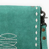 ADBG1717 Suede Leather Wallet Bag with White Western Stitch Embroidery