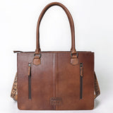 ADBG1718 Tooled Leather & Cowhide Western Tote Bag with Fringe and Floral Embroidery