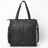 ADBG1751 Black & White Cowhide Leather Tote Bag with Silver Stud Accents and Concho Tassel