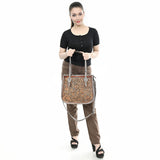 ADBG1478 Tooled Leather Western Tote Bag with Croc Embossed Accents - American Darling Handcrafted
