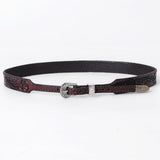 ADHTBR115 Deep Tooled Dark Brown Leather Western Hatband with Silver Buckle & Floral Detail
