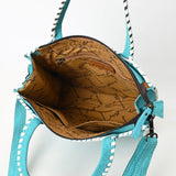 ADBG1590 Suede Western Tote Bag - White Embroidered Whipstitch Purse with Crossbody Strap