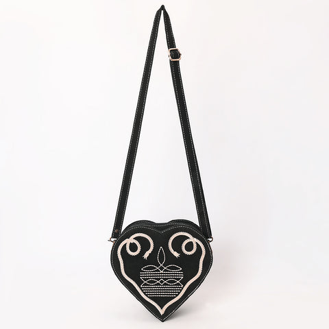 ADBGA688 American Darling Heart Shaped Black Suede Leather Canteen Bag