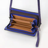 ADBG1717 Suede Leather Wallet Bag with White Western Stitch Embroidery