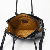 ADBG1422 Crocodile Embossed Black & White Leather Tote - Elegant Western Office Bag