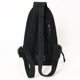 ADBG1573A Black Suede Sling Bag - Tooled Leather Floral Pocket