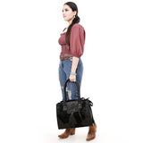 ADBG1561D Black Embossed Croc Leather Tote - Western Structured Handbag