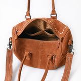 ADBG1585 Suede Embroidered Duffel Handbag - Western Weekender with Top Handles & Shoulder Strap