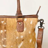 LC-ADBG1230 Hair-On Hide Leather Tote - Brown & White Speckled Western Shoulder Bag