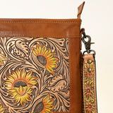 ADBG256 Tooled Leather & Cowhide Fringe Messenger Bag Western Boho Crossbody by American Darling
