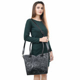 ADBG1473A Black Western Hand Tooled Leather Tote Bag for Women - Genuine Cowhide by American Darling
