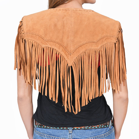 ADDR025-L American Darling Western Suede Leather Fringe Capelet Vest with Concho Buttons